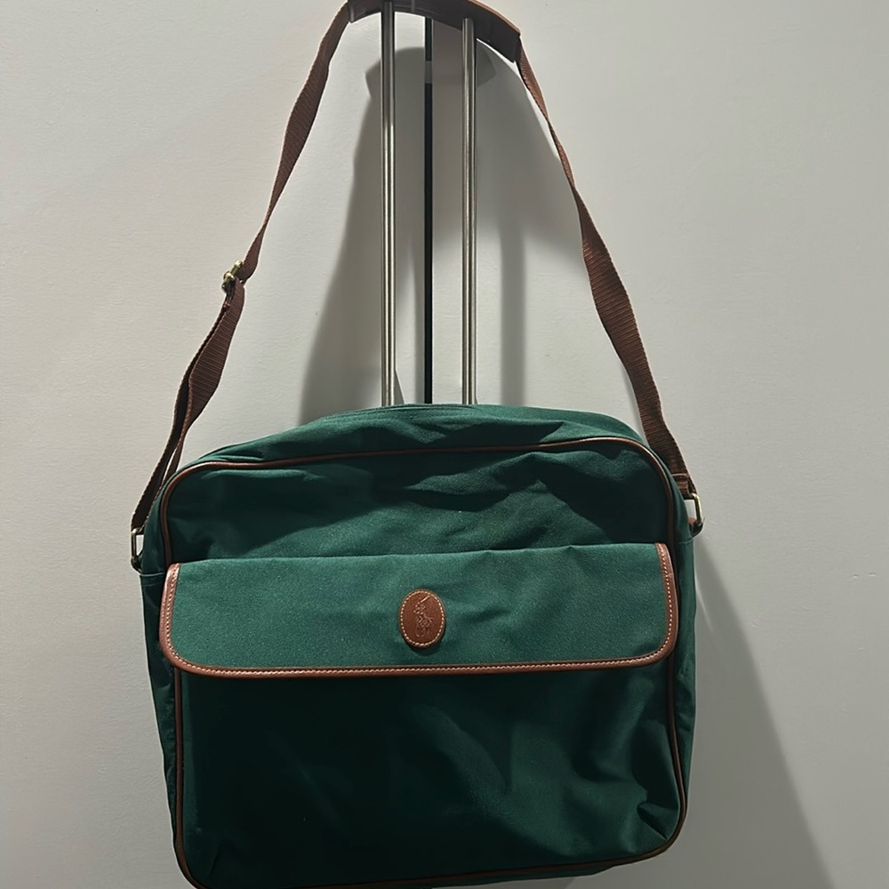Polo Ralph Lauren Canvas Green Messenger Crossbody Laptop Bag Adjustable Strap
